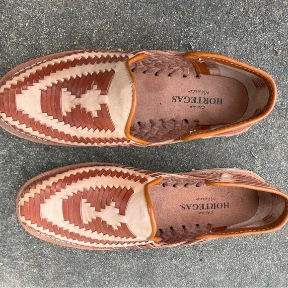 NEW! Hortegas Brown & Beige Woven Leather Huraches | Sandal | Loafer - Mens 7 👞 - Picture 4 of 10